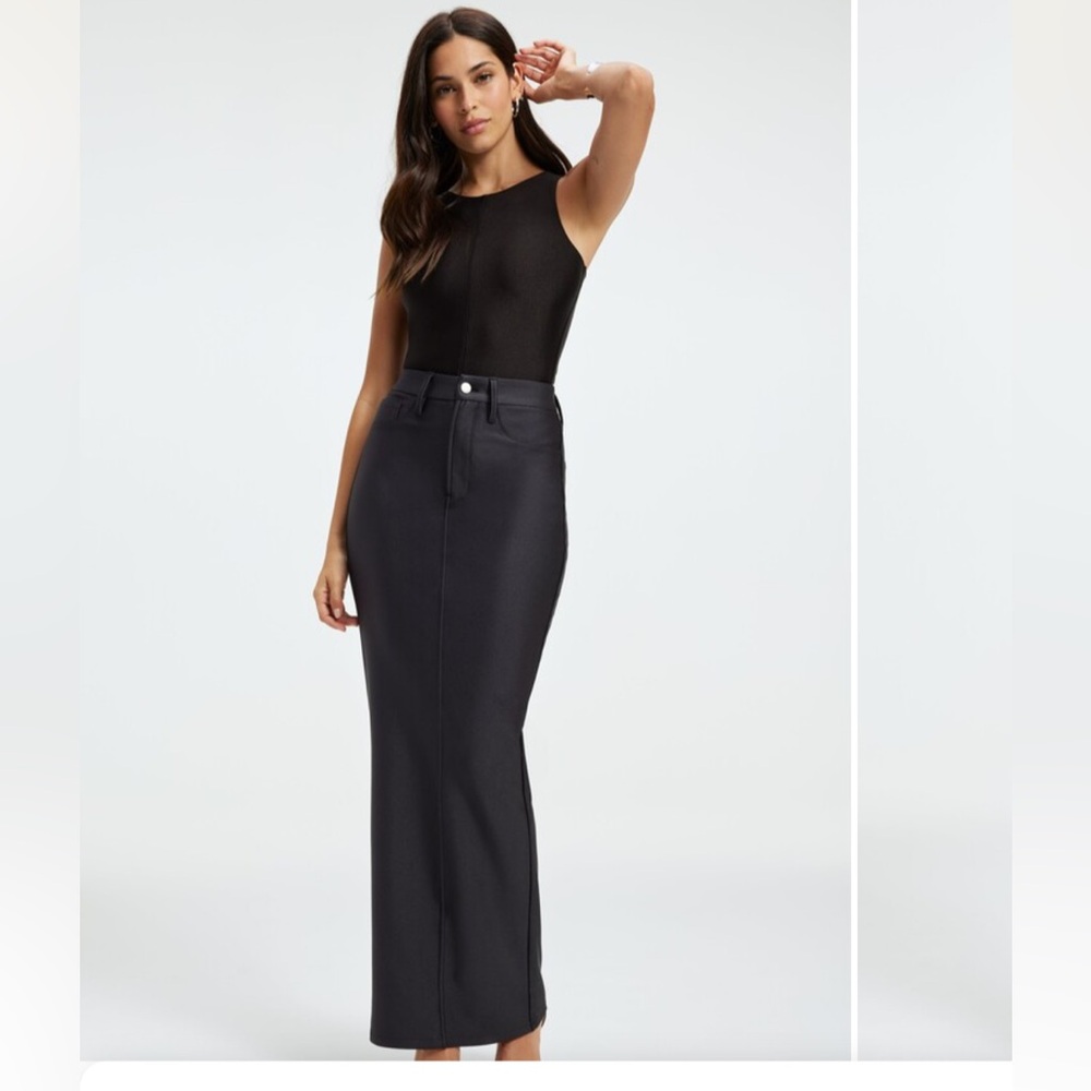 NWT GOOD AMERICAN BLACK HIGH SHINE COMPRESSION MAXI SKIRT - SIZE: 14
